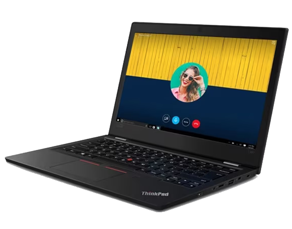 Lenovo ThinkPad L390 - Business laptop open, revealing a video call taking place